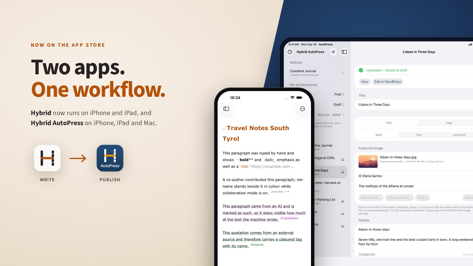 Hybrid editor for iPhone and iPad.